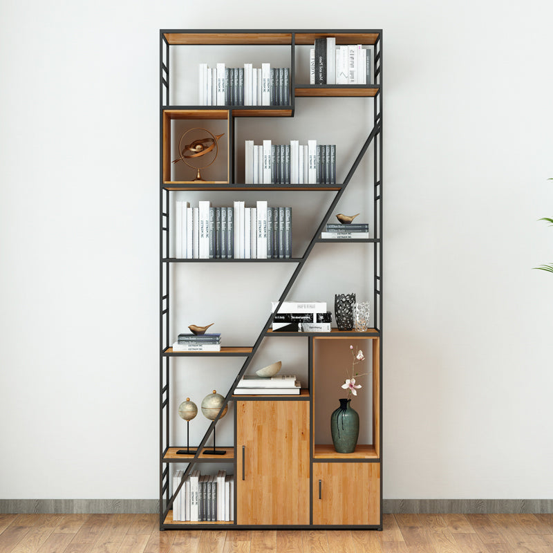 Urban Metal Bookcase Black Open Back Book Shelf with Cabinets