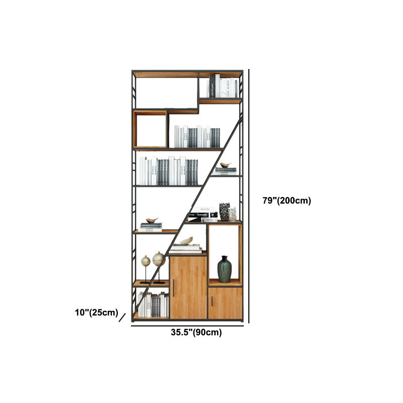 Urban Metal Bookcase Black Open Back Book Shelf with Cabinets