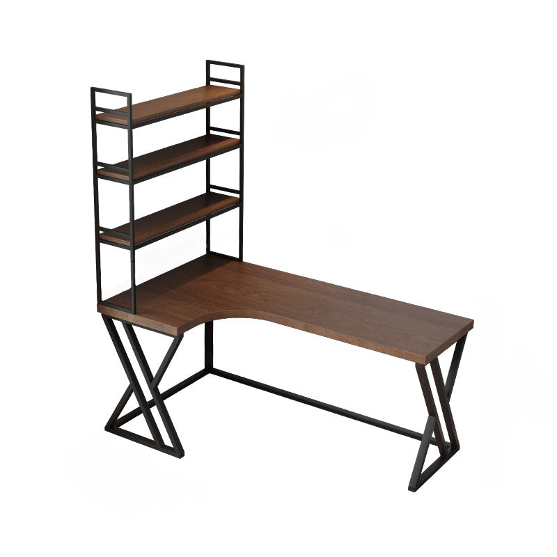 Metal and Wood Corner Writing Desk Industrial Brown Office Office Desk With Bookshelf