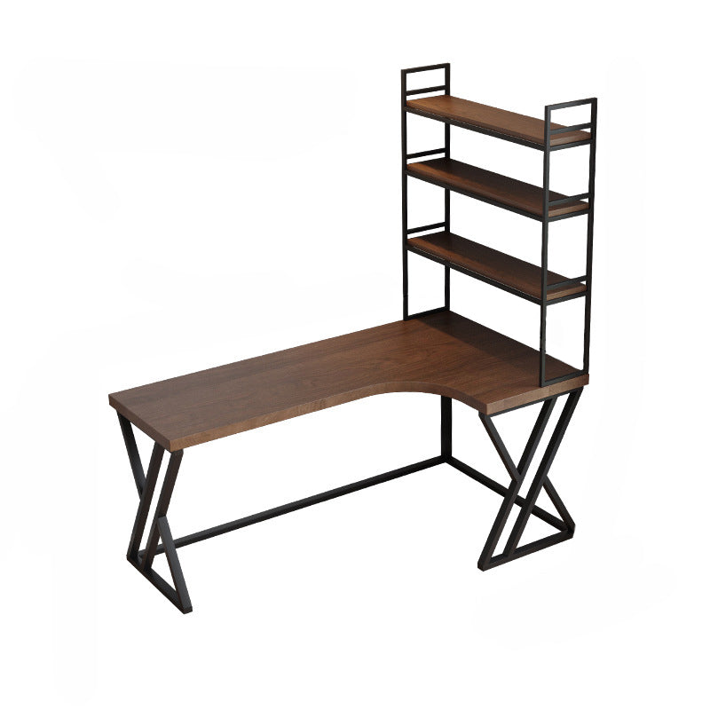 Metal and Wood Corner Writing Desk Industrial Brown Office Office Desk With Bookshelf