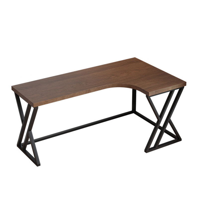 Metal and Wood Corner Writing Desk Industrial Brown Office Office Desk With Bookshelf