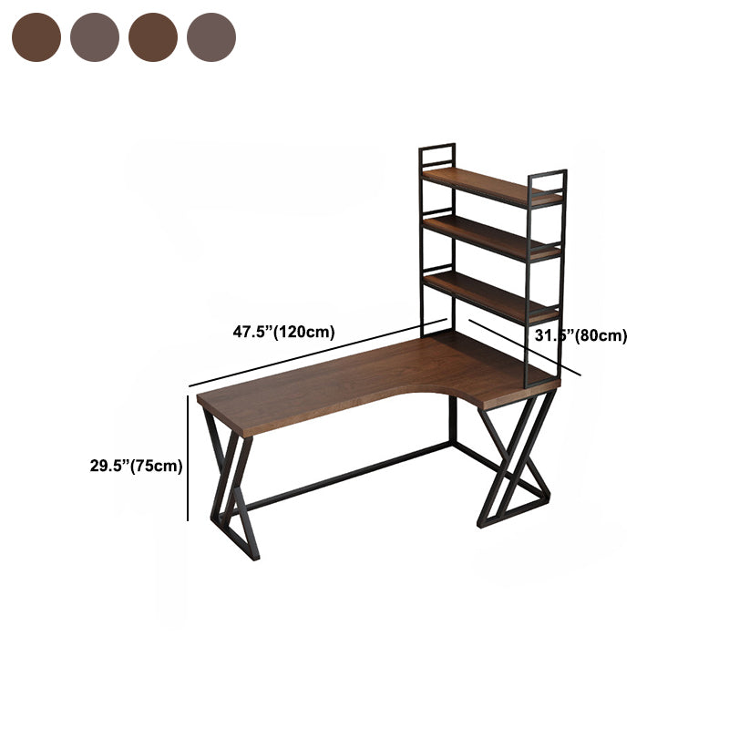 Metal and Wood Corner Writing Desk Industrial Brown Office Office Desk With Bookshelf