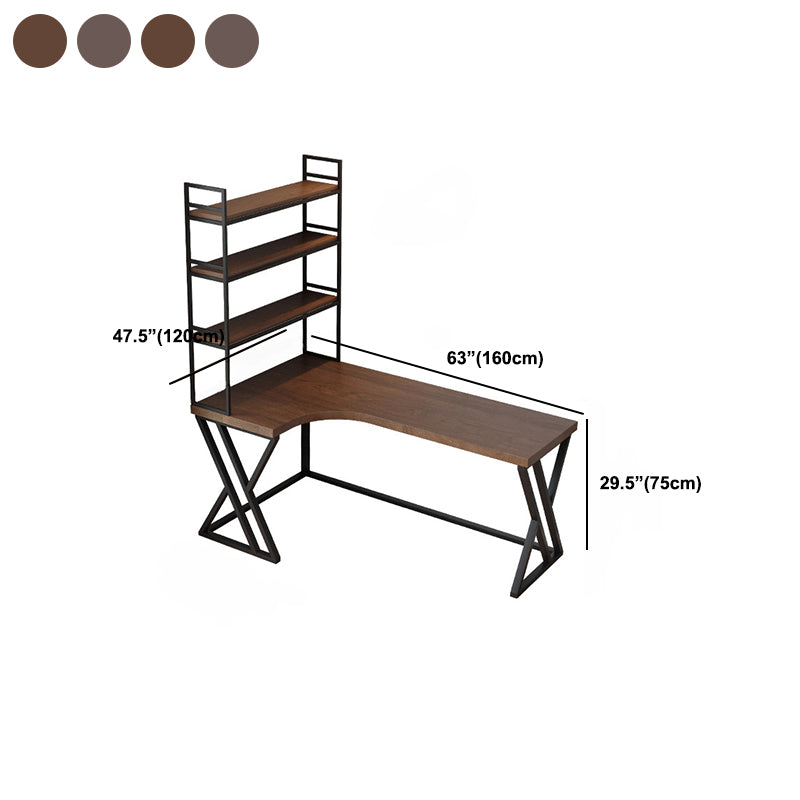 Metal and Wood Corner Writing Desk Industrial Brown Office Office Desk With Bookshelf