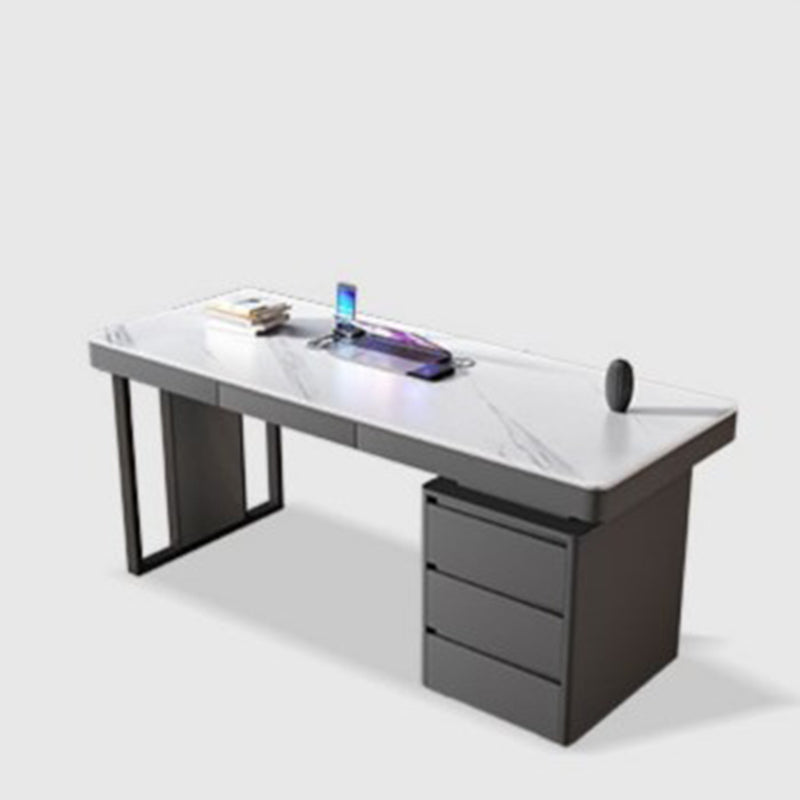 Grey and White Office Desk with File Cabinet Writing Desk Cable Management