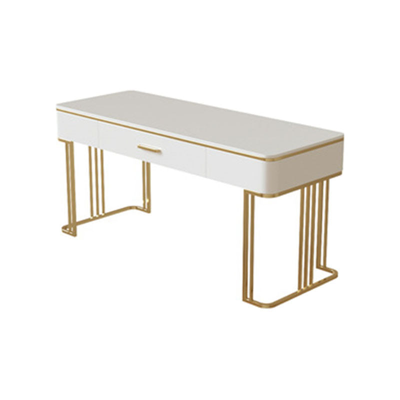 White and Gold Office Desk Glam Sled Writing Desk with Drawer