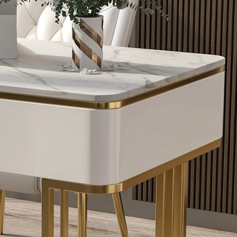 White and Gold Office Desk Glam Sled Writing Desk with Drawer