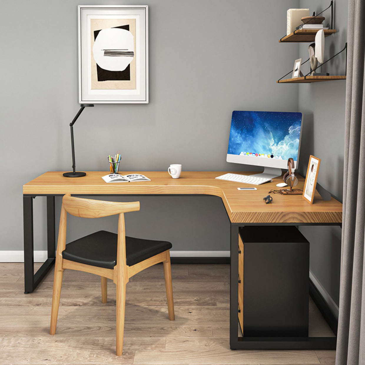 Industrial Solid Wood L-Shape Writing Desk Meeting Desk for Office