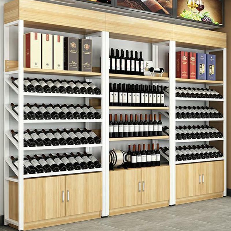 Industrial Floor Wine Rack Manufactured Wood Wine Jail with Shelf