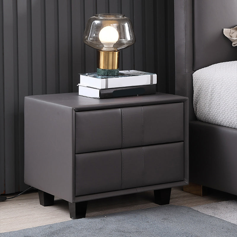 Faux Leather Bed Nightstand 2-drawer Accent Table Nightstand for Bedroom