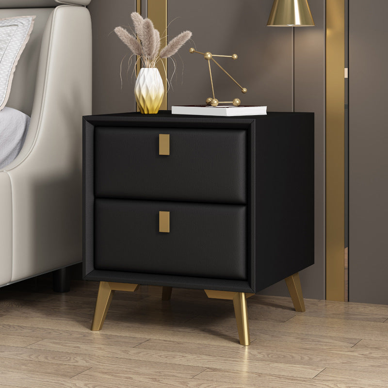 Faux Leather Accent Table Nightstand 2-drawer Night Table for Bedroom