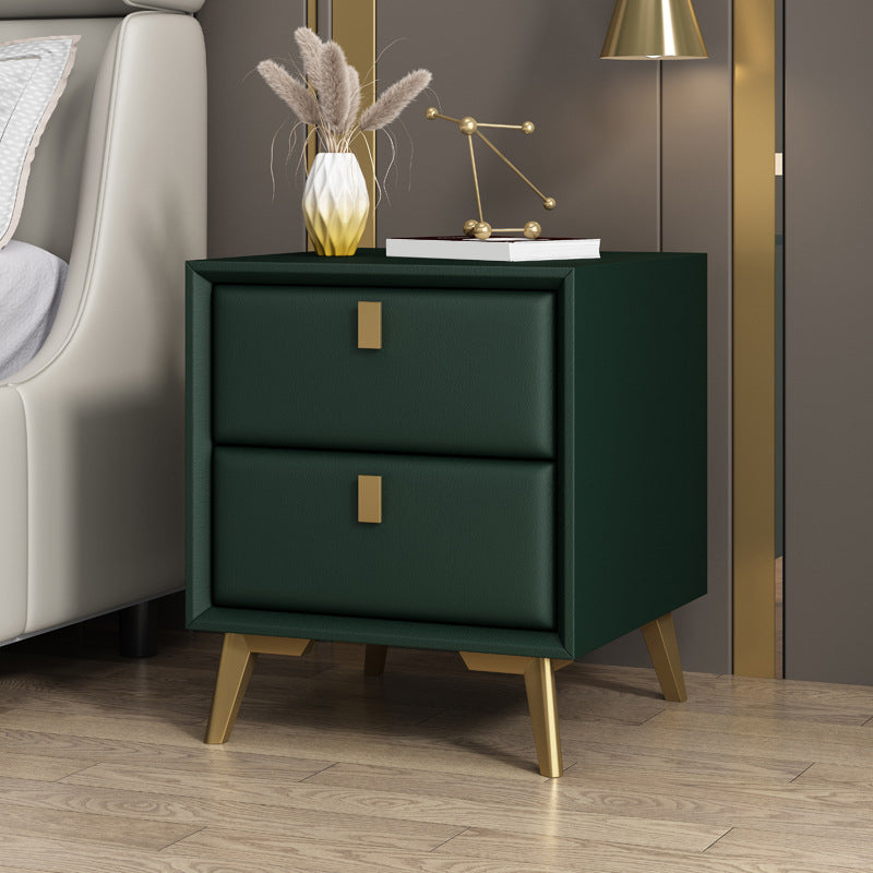 Faux Leather Accent Table Nightstand 2-drawer Night Table for Bedroom