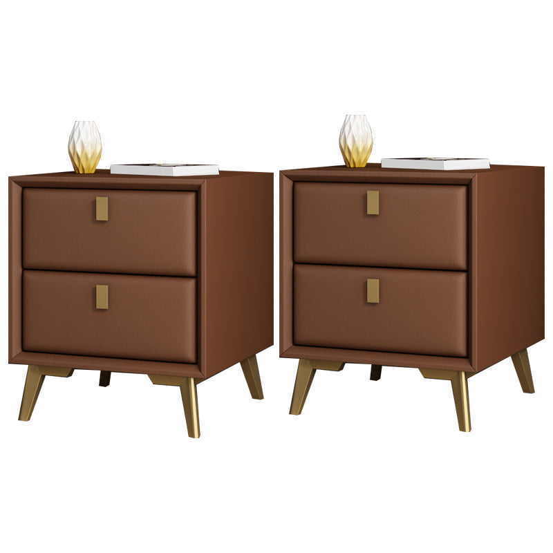 Faux Leather Accent Table Nightstand 2-drawer Night Table for Bedroom