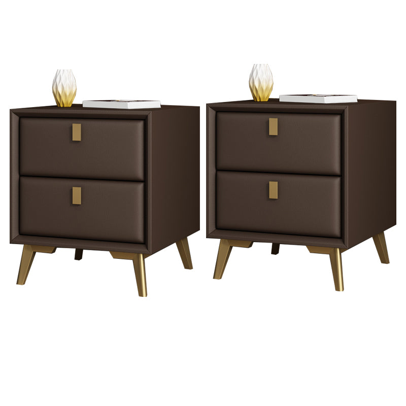 Faux Leather Accent Table Nightstand 2-drawer Night Table for Bedroom