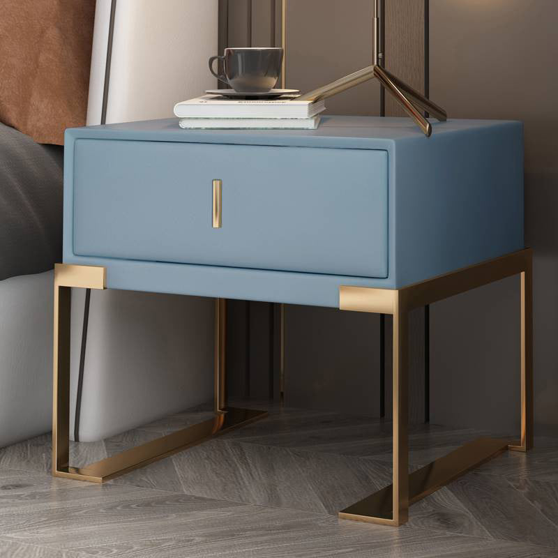 Leather 1 Drawer Nightstand Contemporary Night Table with Metal Legs