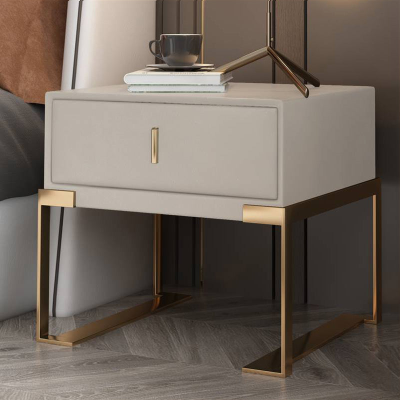 Leather 1 Drawer Nightstand Contemporary Night Table with Metal Legs