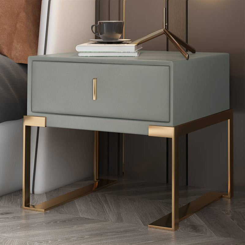 Leather 1 Drawer Nightstand Contemporary Night Table with Metal Legs