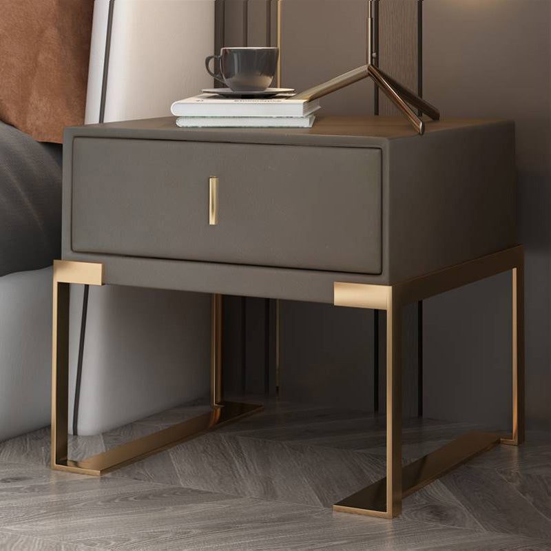 Leather 1 Drawer Nightstand Contemporary Night Table with Metal Legs