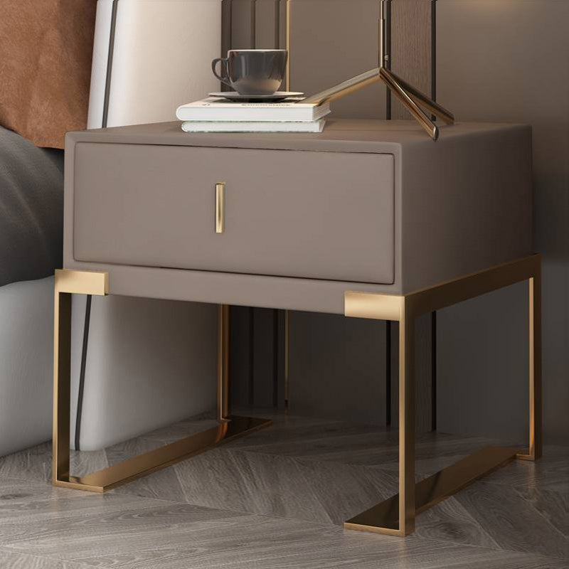 Leather 1 Drawer Nightstand Contemporary Night Table with Metal Legs