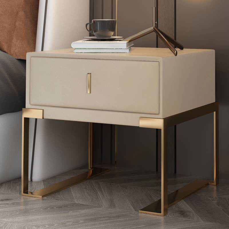 Leather 1 Drawer Nightstand Contemporary Night Table with Metal Legs