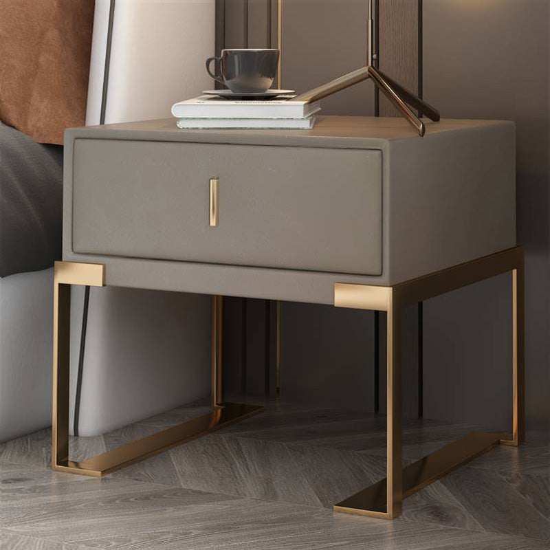 Leather 1 Drawer Nightstand Contemporary Night Table with Metal Legs