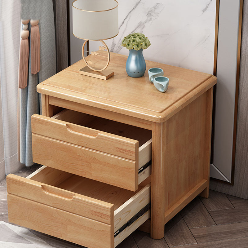 Solid Wood 2 Drawer Modern Night Table Drawer Storage Bed Nightstand