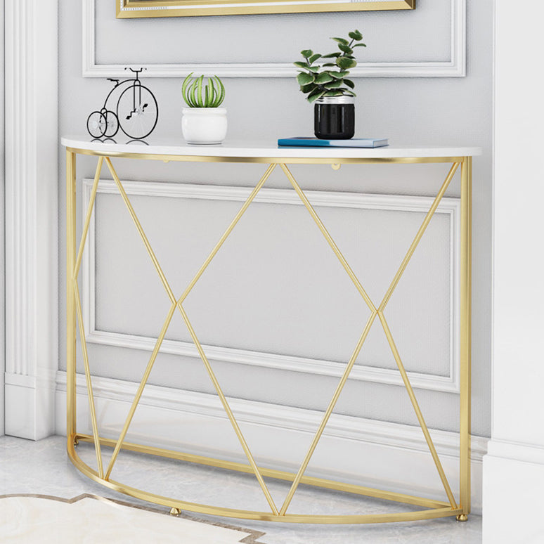 Contemporary Engineered Marble Console Sofa Table Half Moon Iron End Table for Hall