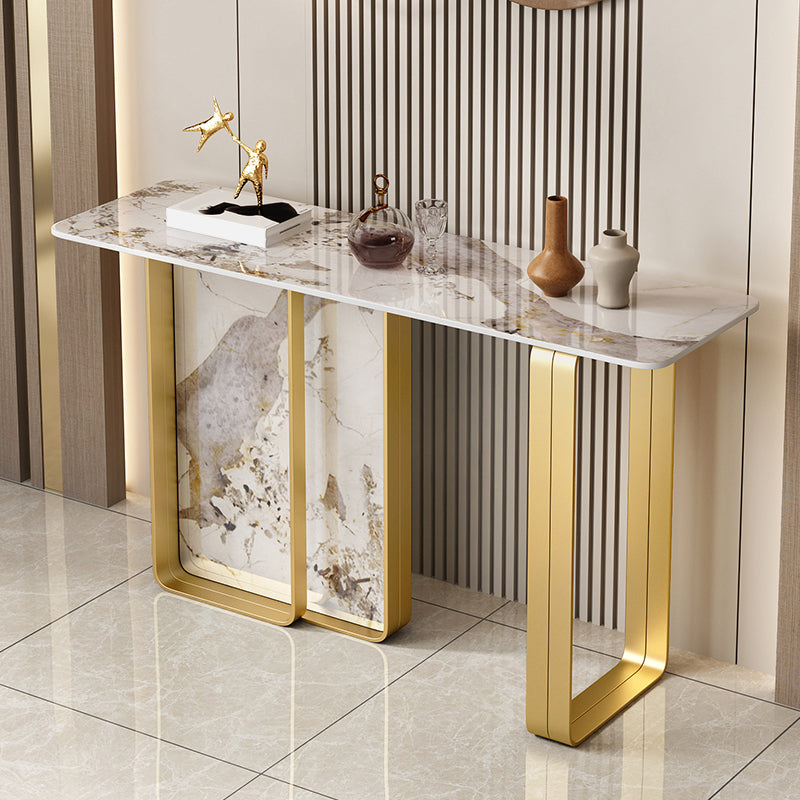 11 Inch Wide Glam Accent Table Stone Rectangle Console Accent Table