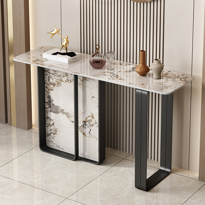 11 Inch Wide Glam Accent Table Stone Rectangle Console Accent Table