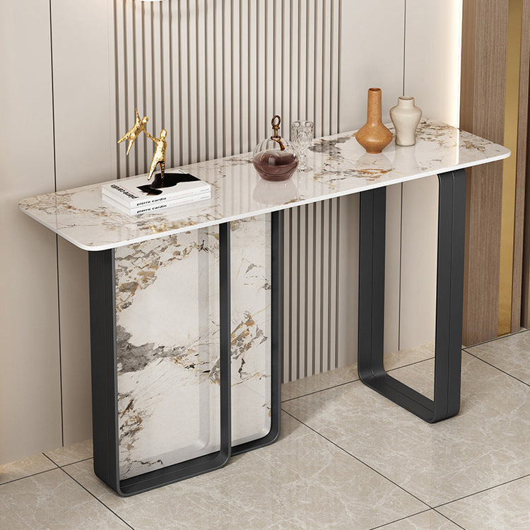 11 Inch Wide Glam Accent Table Stone Rectangle Console Accent Table