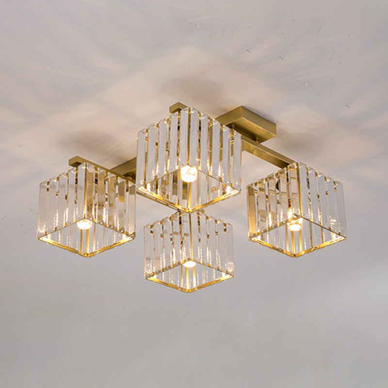 Simple Geometric Ceiling Lamp Nordic Crystal Flush Mount Light Fixture for Bedroom