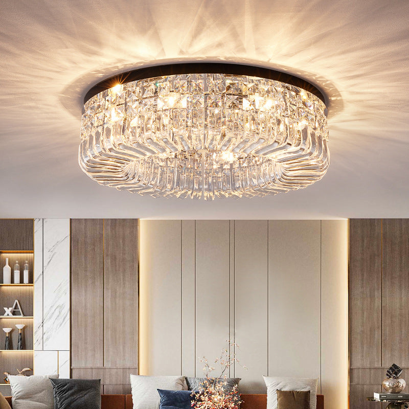 Round Ceiling Lamp Nordic Crystal Flush Mount Light Fixture for Bedroom