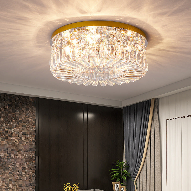 Round Ceiling Lamp Nordic Crystal Flush Mount Light Fixture for Bedroom