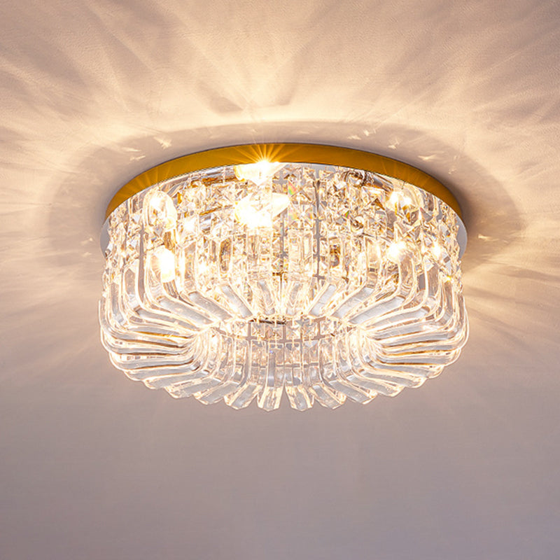 Round Ceiling Lamp Nordic Crystal Flush Mount Light Fixture for Bedroom