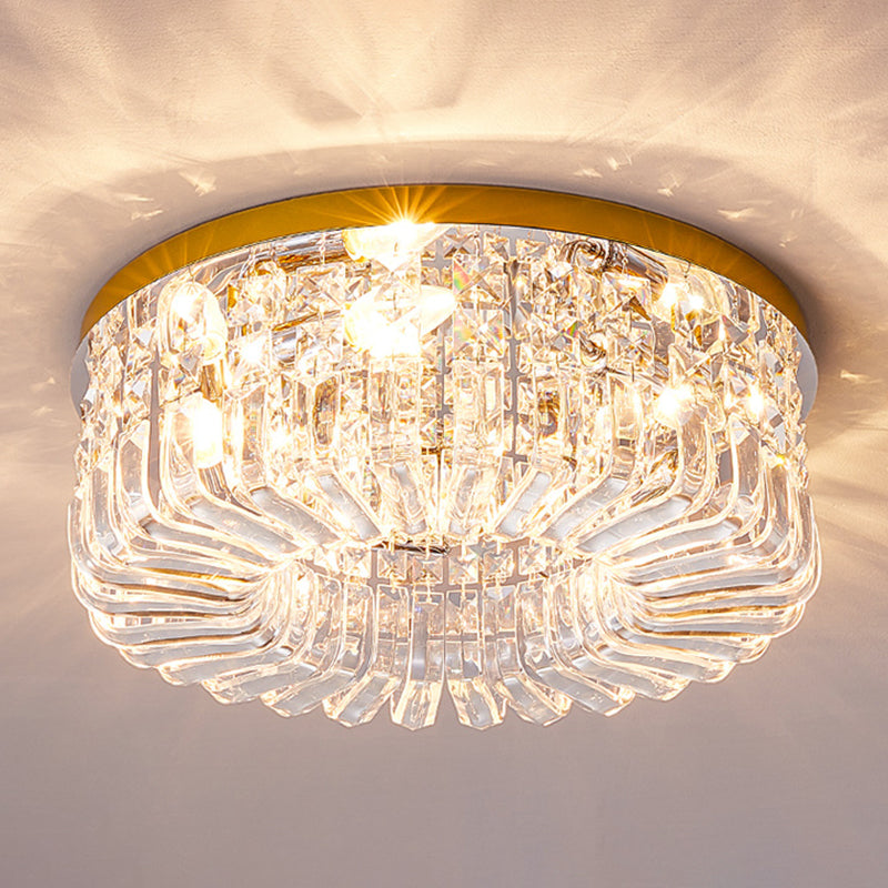 Round Ceiling Lamp Nordic Crystal Flush Mount Light Fixture for Bedroom