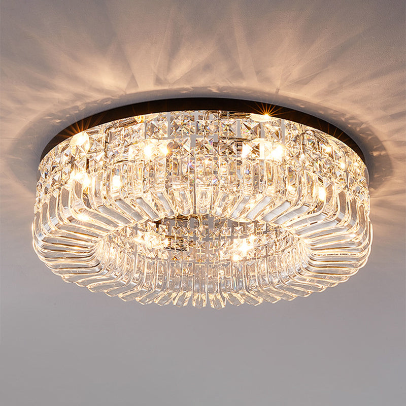 Round Ceiling Lamp Nordic Crystal Flush Mount Light Fixture for Bedroom