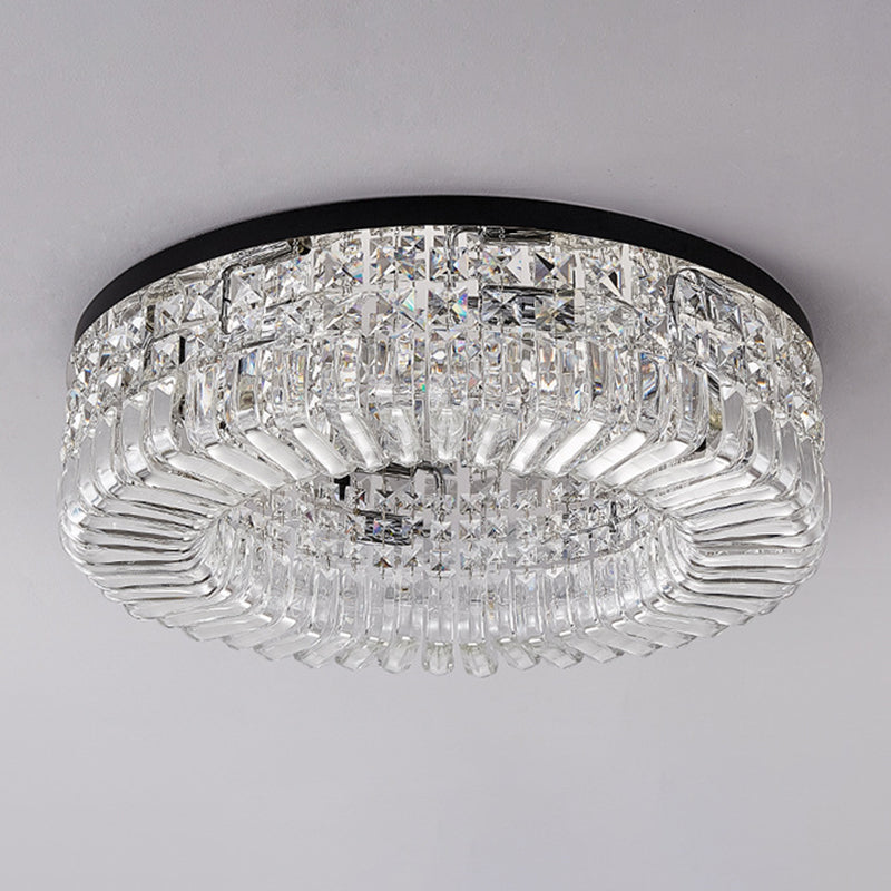 Round Ceiling Lamp Nordic Crystal Flush Mount Light Fixture for Bedroom