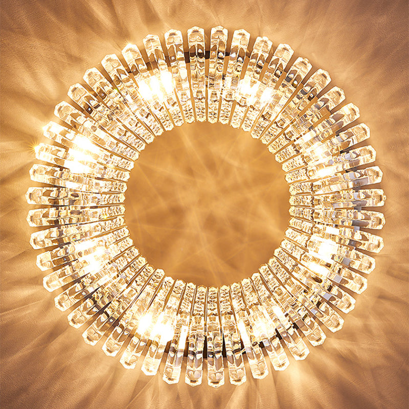 Round Ceiling Lamp Nordic Crystal Flush Mount Light Fixture for Bedroom