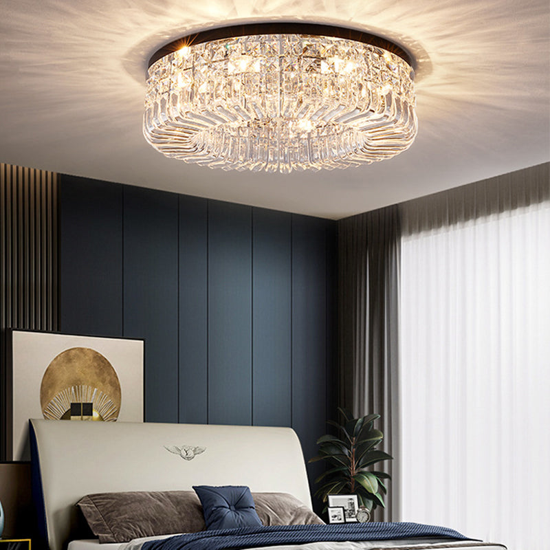 Round Ceiling Lamp Nordic Crystal Flush Mount Light Fixture for Bedroom