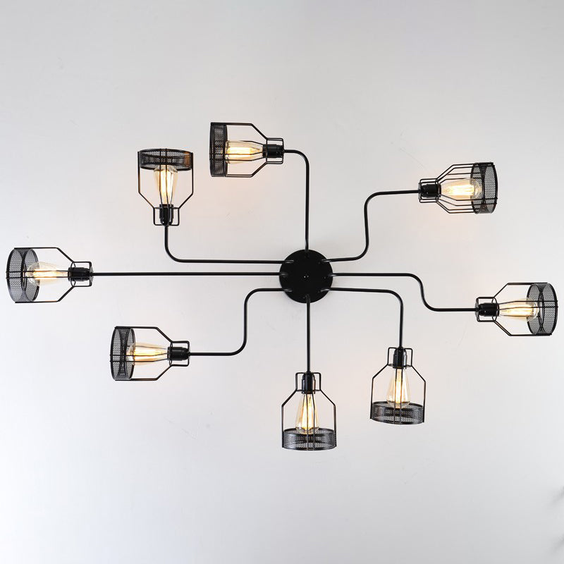 Metal Sputnik Shape Flush Mount Light Modern Multi Lights Flush Mount Fixture in Black