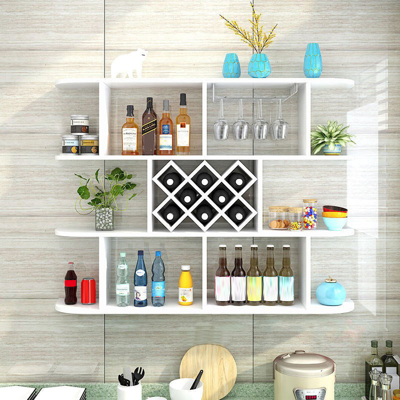 Wood Wall Mounted Modern Wine Rack Wine Stemware Holder for Kitchen