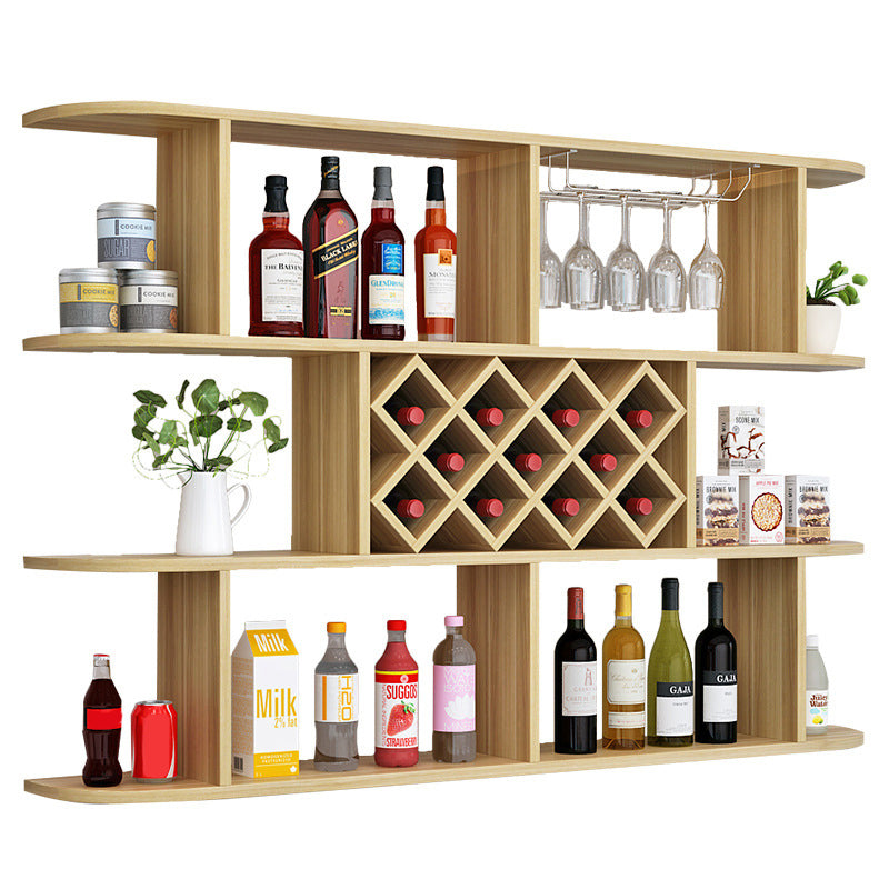 Wood Wall Mounted Modern Wine Rack Wine Stemware Holder for Kitchen