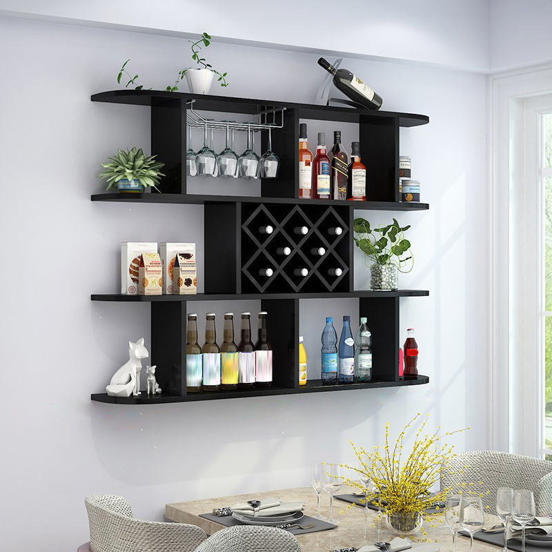 Wood Wall Mounted Modern Wine Rack Wine Stemware Holder for Kitchen