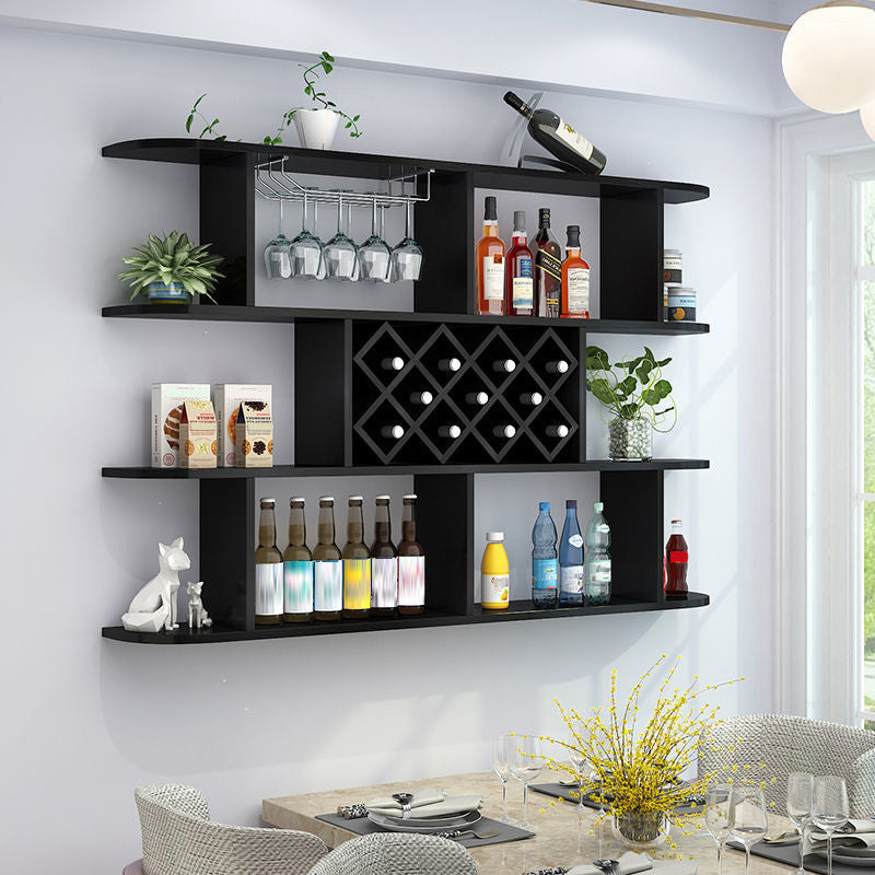 Wood Wall Mounted Modern Wine Rack Wine Stemware Holder for Kitchen