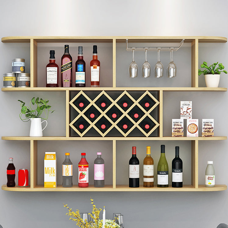 Wood Wall Mounted Modern Wine Rack Wine Stemware Holder for Kitchen