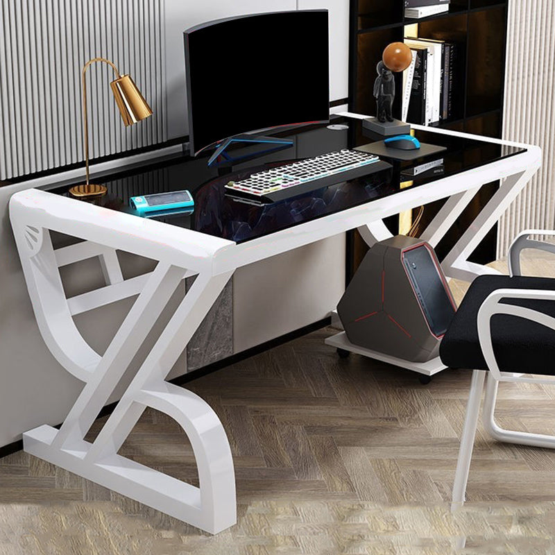 Glass Rectangular Gaming Desk Cable Management Computer Desk