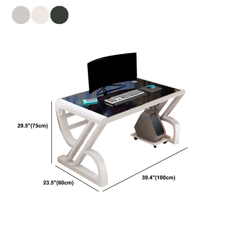 Glass Rectangular Gaming Desk Cable Management Computer Desk