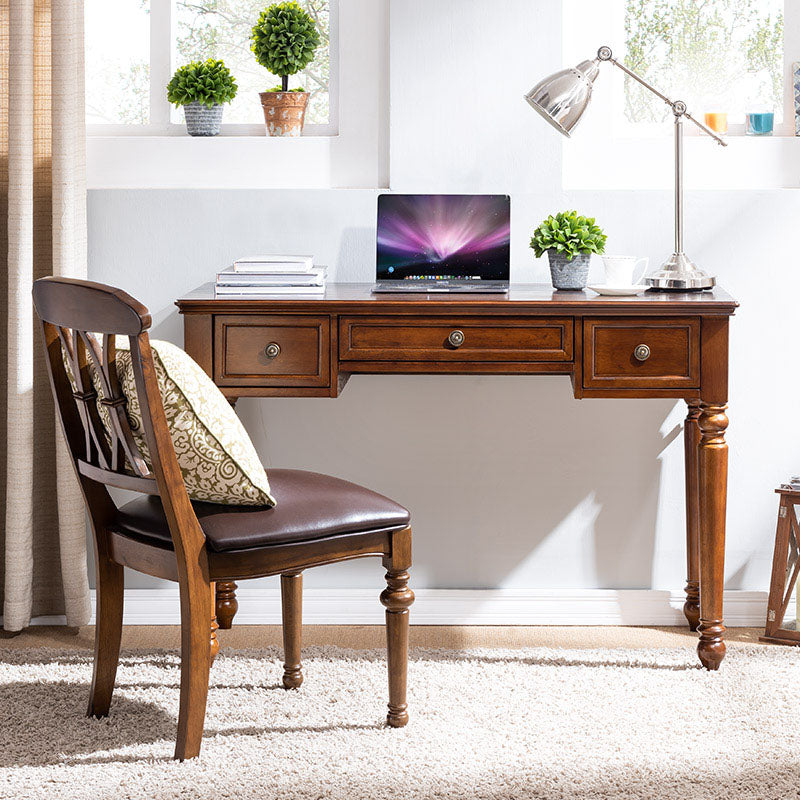 Rectangular Solid Rubberwood Office Desk with Drawers Writing Desk