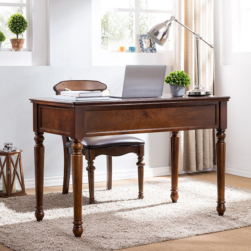 Rectangular Solid Rubberwood Office Desk with Drawers Writing Desk