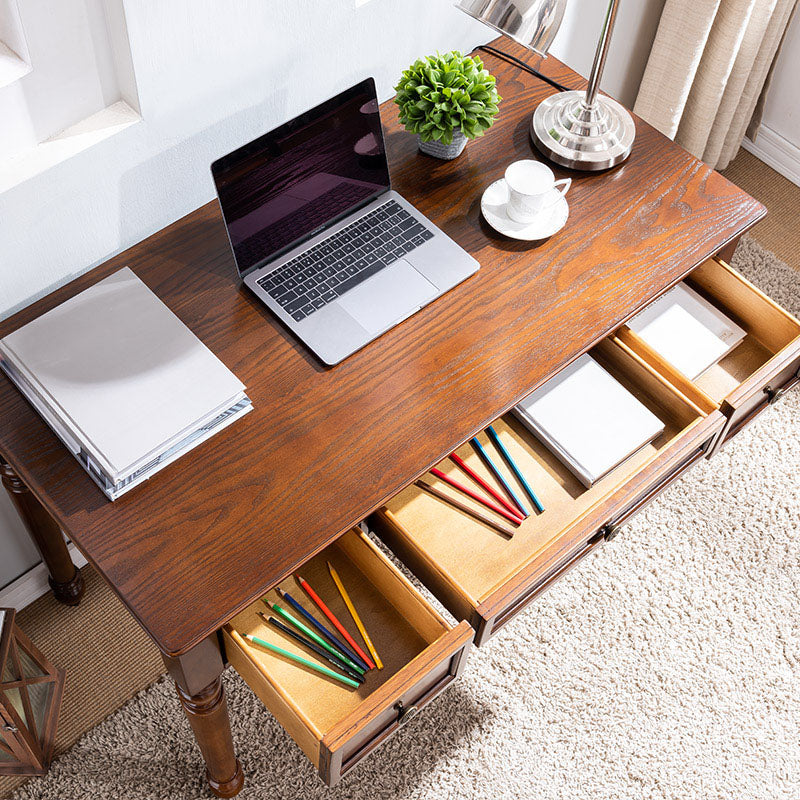 Rectangular Solid Rubberwood Office Desk with Drawers Writing Desk