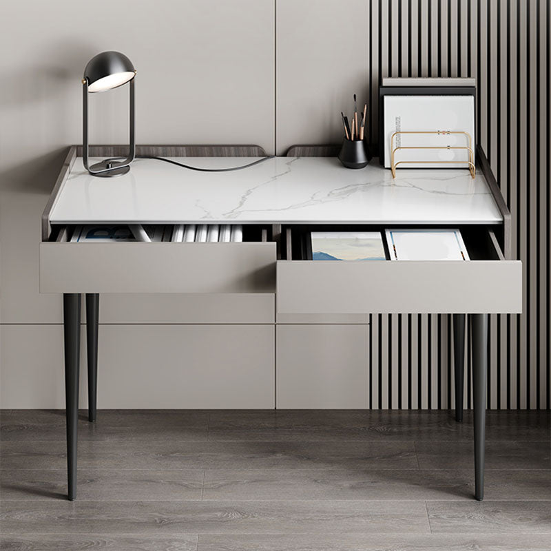 Contemporary Marble Office Desk Parsons With Metal Legs Writing Desk